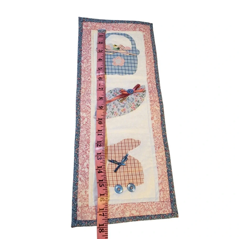 Vintage Handmade Quilted Easter Wall Hanging‎ Multicolor Bunny Hat Basket